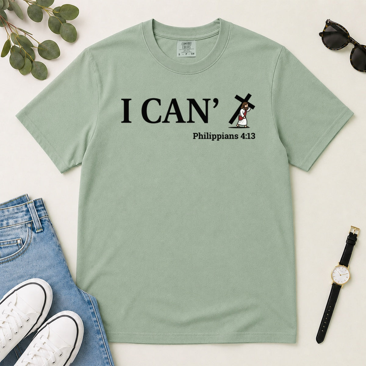 Through Christ I Can, Gift For Christian Friend - 2D Unisex Garment-dyed T-shirt