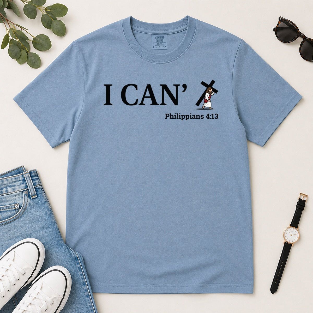 Through Christ I Can, Gift For Christian Friend - 2D Unisex Garment-dyed T-shirt