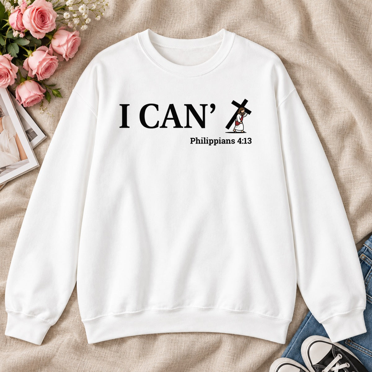 Through Christ I Can, Gift For Christian Friend - 2D Unisex Sweatshirt