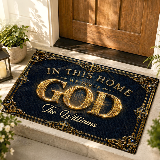 In This Home We Serve God, Gift For Family | Personalized Doormat