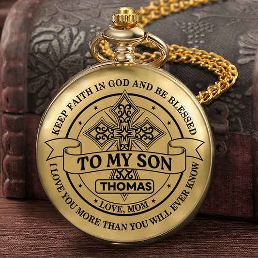 Blessings And Love From Mom, Christian Gift For Son - Personalized Pocket Watch