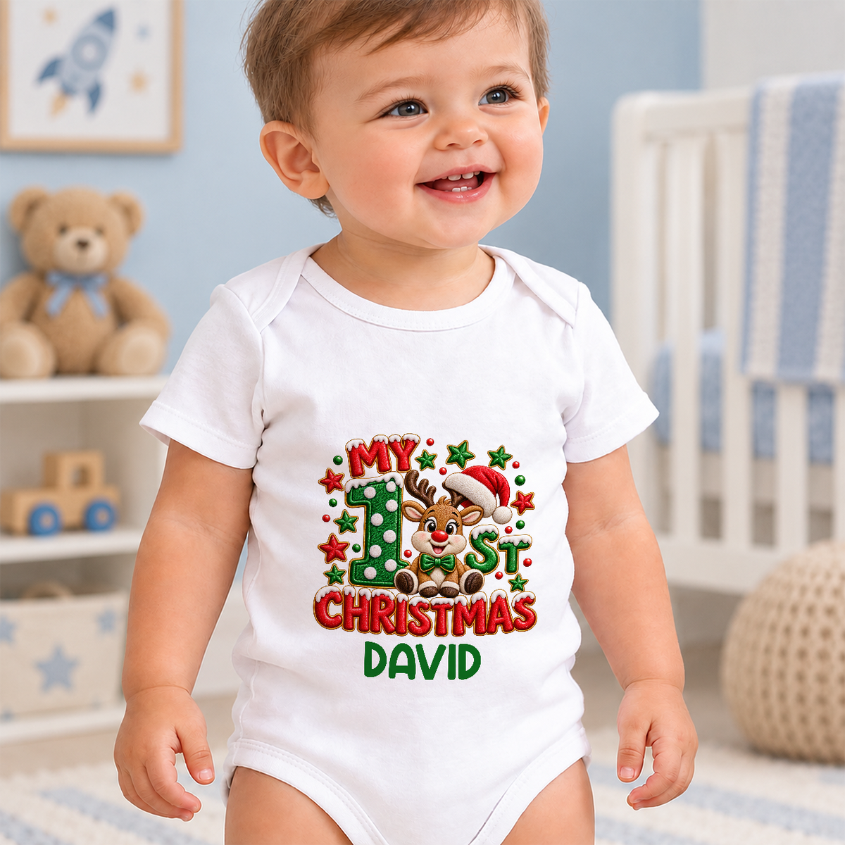 My 1st Christmas Reindeer, Gift For New Parents | Personalized Custom Baby Onesie