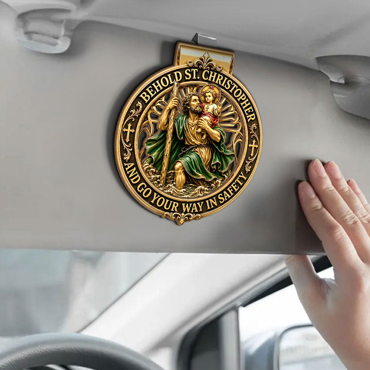 St. Christopher & Mary, Guardian Of Safe Journeys, Patron Saint Gift | Personalized Car Visor Clip