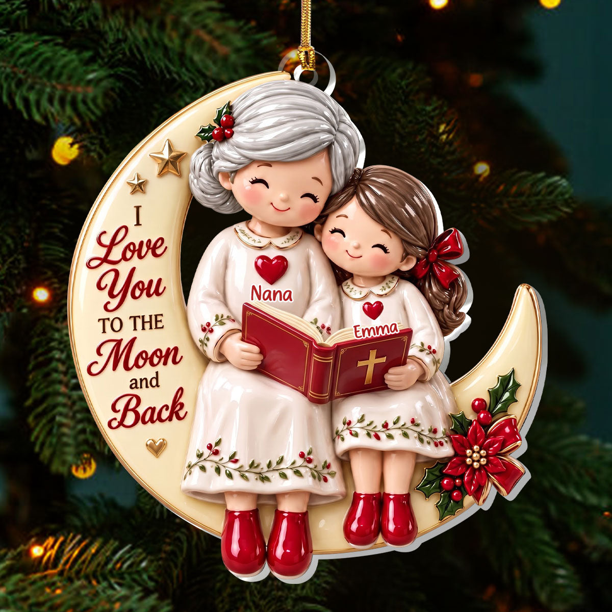 I Love You To The Moon And Back, Gift For Granddaughter | Personalized 1-Layer Acrylic Ornament