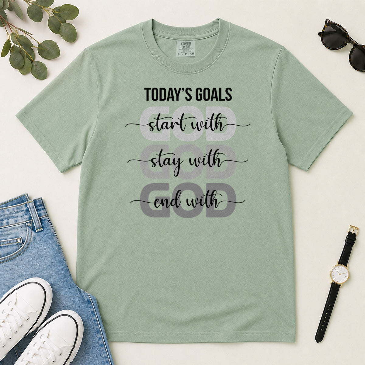 Today's Goals Start With God, Gift For Christian Entrepreneurs - 2D Unisex Garment-dyed T-shirt