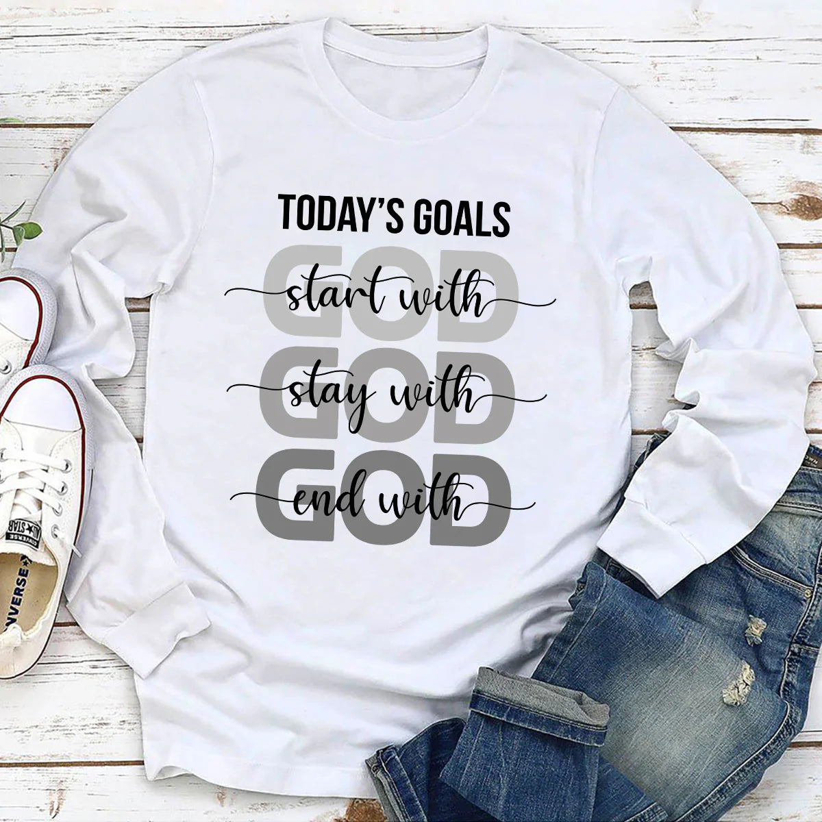 Today‘s Goals Start With God | 2D Unisex Long Sleeve