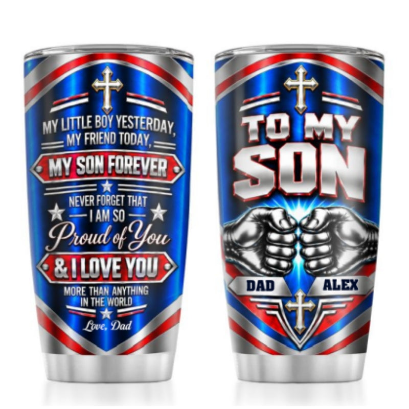 My Little Boy Yesterday My Son Forever, Christian Gift For Son, Grandson | Personalized Stainless Steel Tumbler