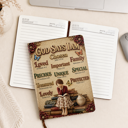 God Says I Am, Gift For Women | Personalized Leather Cover Notebook