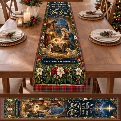As For Me And My House We Will Serve The Lord, Christian Chrismas Gifts For Grandma, Family | Personalized Table Runner