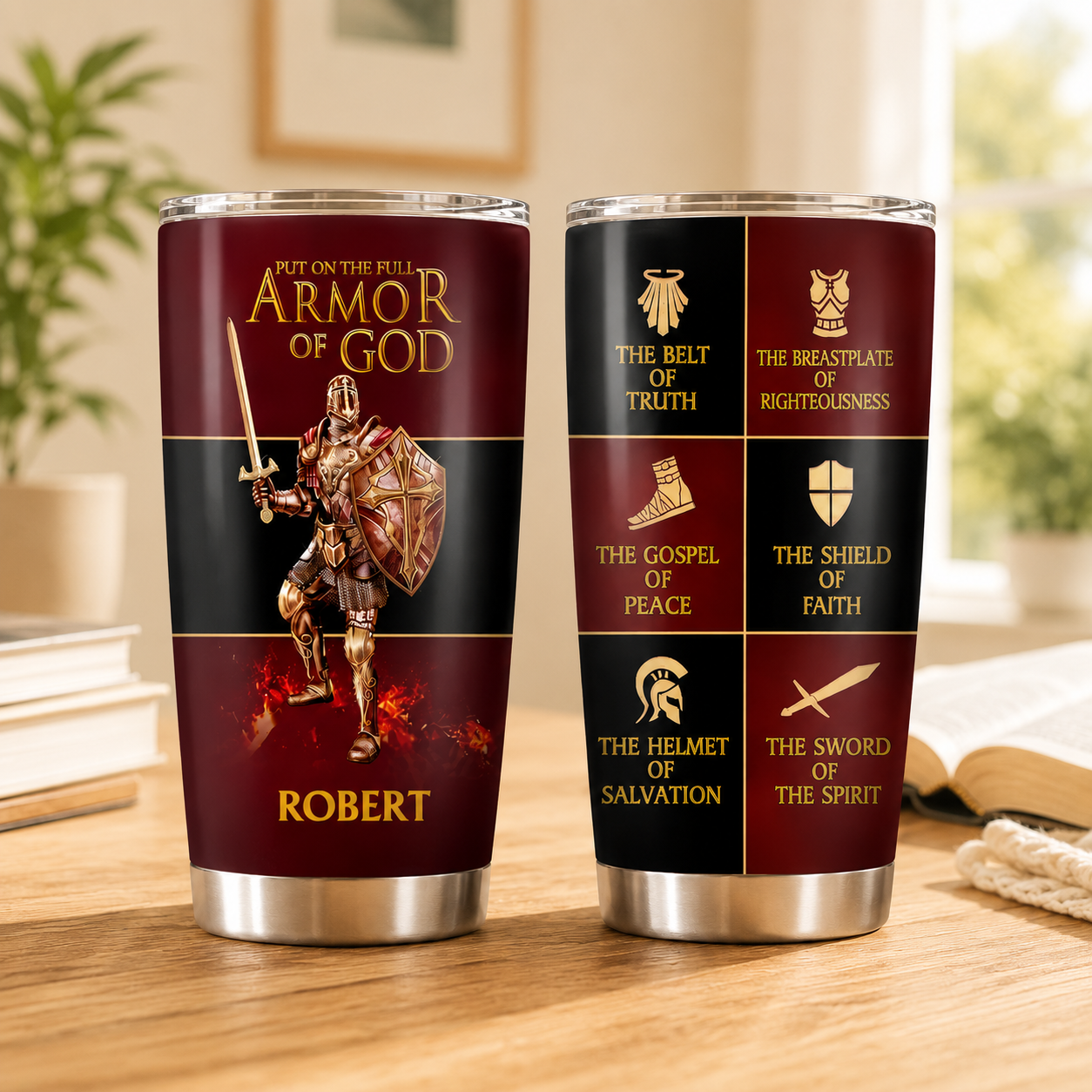 Put On The Full Armor Of God, Spiritual Warfare Gift | Personalized Stainless Steel Tumbler