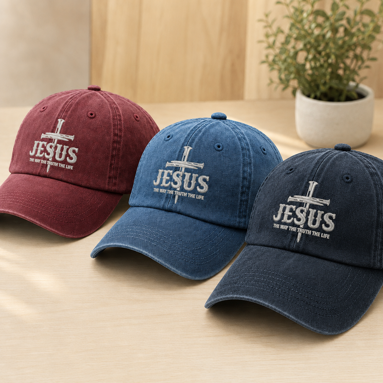 Jesus The Way The Truth The Life, Gift of Faith | Personalized Vintage Washed Denim Cap