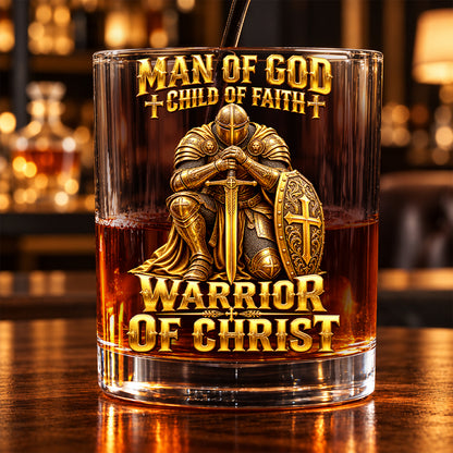 Man Of God, Christian Gifts For Husband, Dad, Son, Grandpa | Personalized Round Whiskey Glass