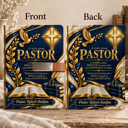 A Truly Great Pastor, Gift For Pastor | Personalized Leather Notebook & Pen Set