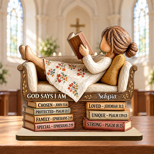 God Says I Am, Gift For Her | Personalized 2-Layer Wood Plaque With Flat Base