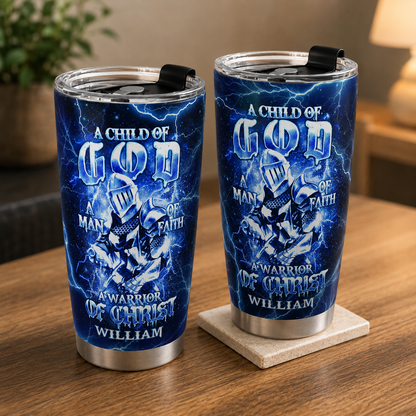 Man Of Faith, Warrior Of Christ | Personalized Stainless Steel Tumbler