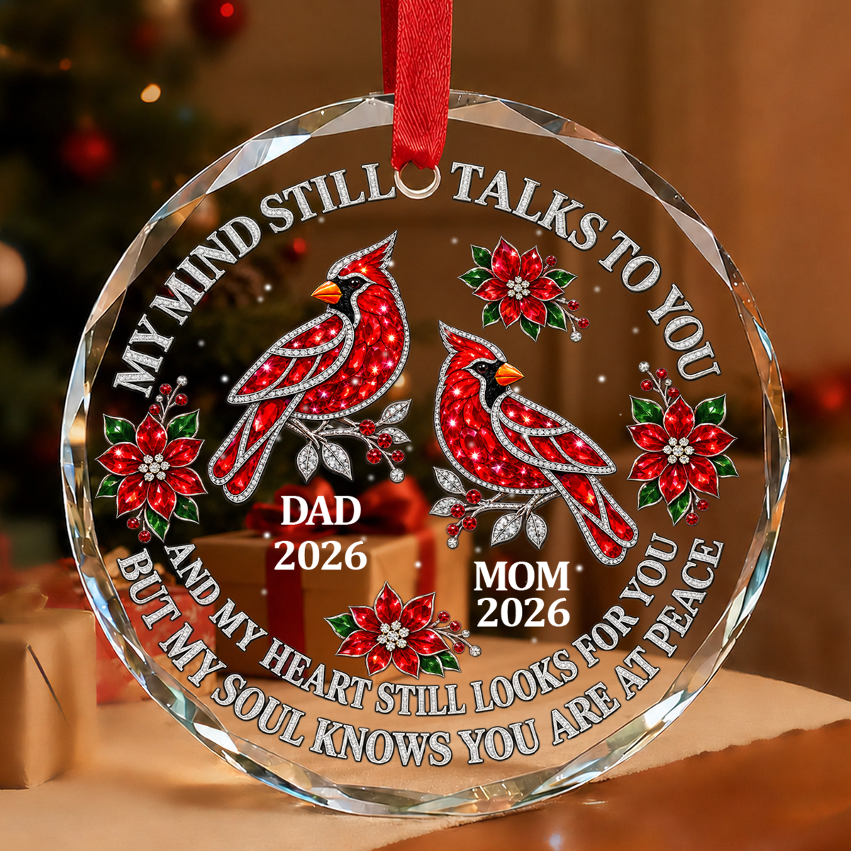My Mind Still Talks To You, Gift For Mom Or Dad - Personalized Round Shaped Glass Ornament