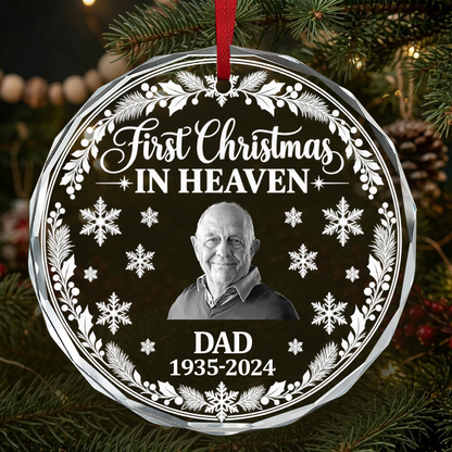 First Christmas In Heaven, Christmas Gifts For Family - Personalized Custom Glass Ornament