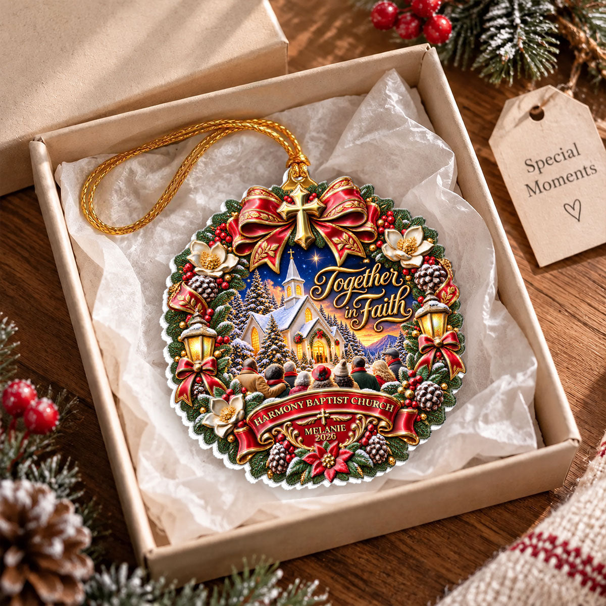 Together In Faith, Gift For Christian | Personalized 3D Relief White Acrylic Ornament