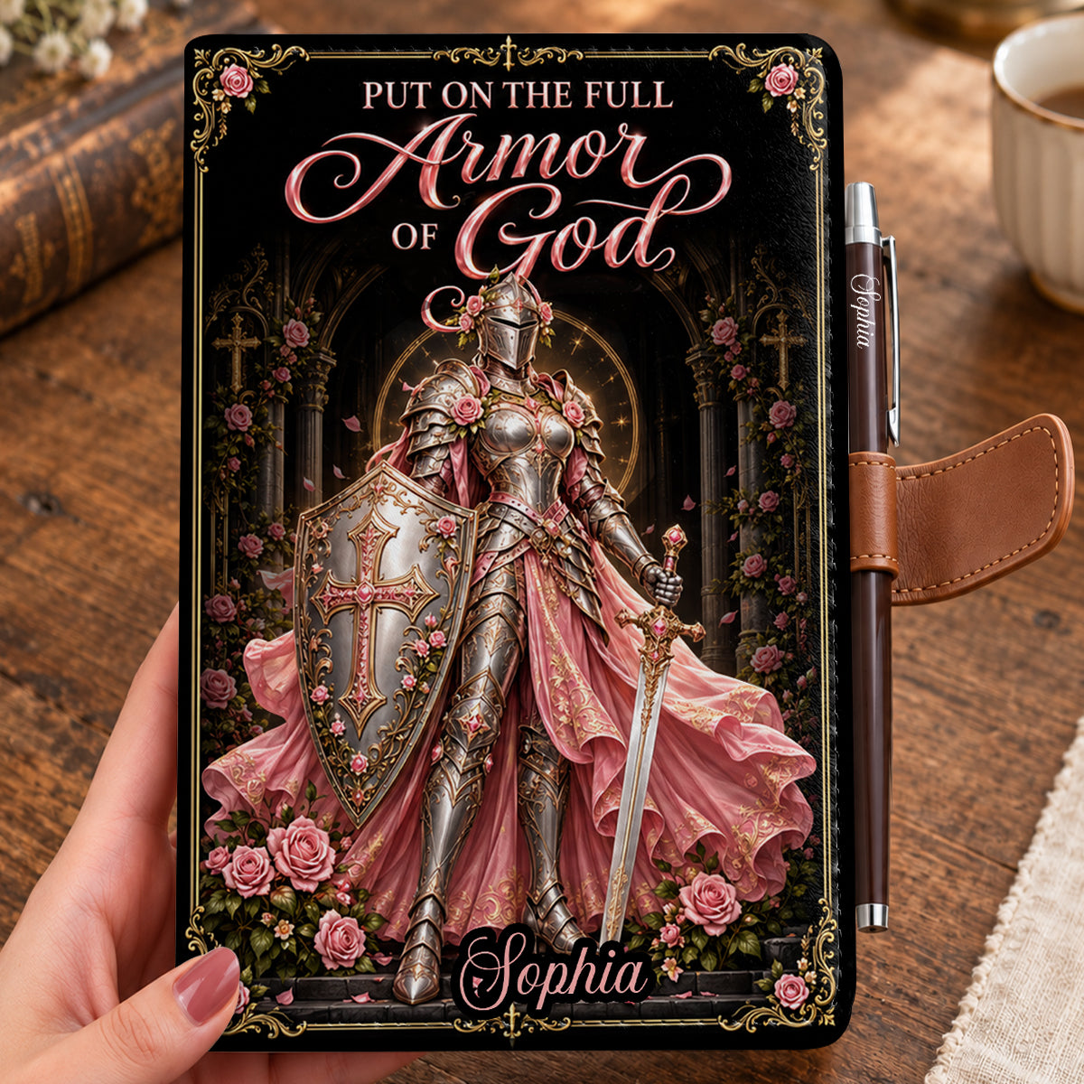 Put On The Full Armor Of God, Gift For Daughter | Personalized Leather Notebook & Pen Set