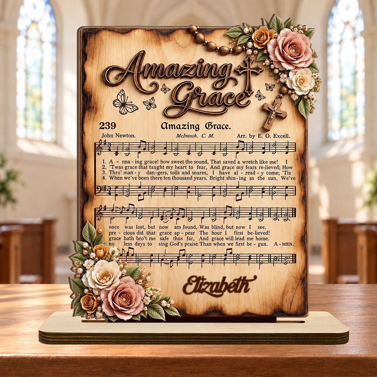 Amazing Grace, Gift For Mom | Personalized 2-Layer Wood Plaque With Flat Base