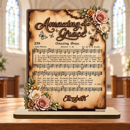 Amazing Grace, Gift For Mom | Personalized 2-Layer Wood Plaque With Flat Base