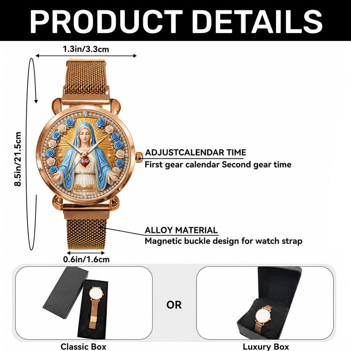 Radiant Immaculate Heart Mary , Gift For Women - Personalized Women's Wrist Watch