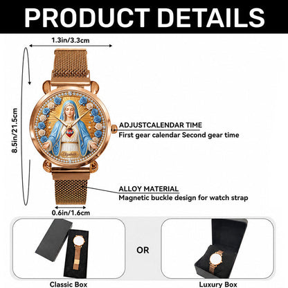 Radiant Immaculate Heart Mary , Gift For Women - Personalized Women's Wrist Watch