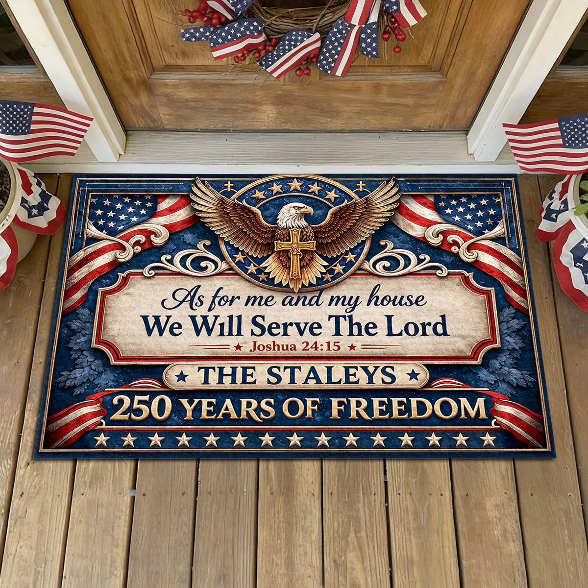 As For Me And My House We Will Serve The Lord - Personalized Doormat