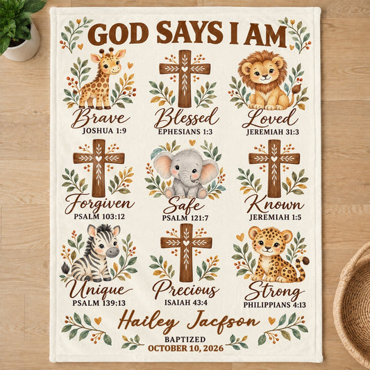 God Says I Am, Gift For Kids | Personalized Fleece Blanket