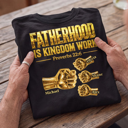 Fatherhood Is Kingdom Work Golden Fist Bump | Personalized 2D Unisex T-shirt