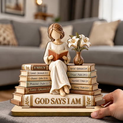 God Says I Am, Gift For Women | Personalized 2-Layer Wood Plaque With Flat Base