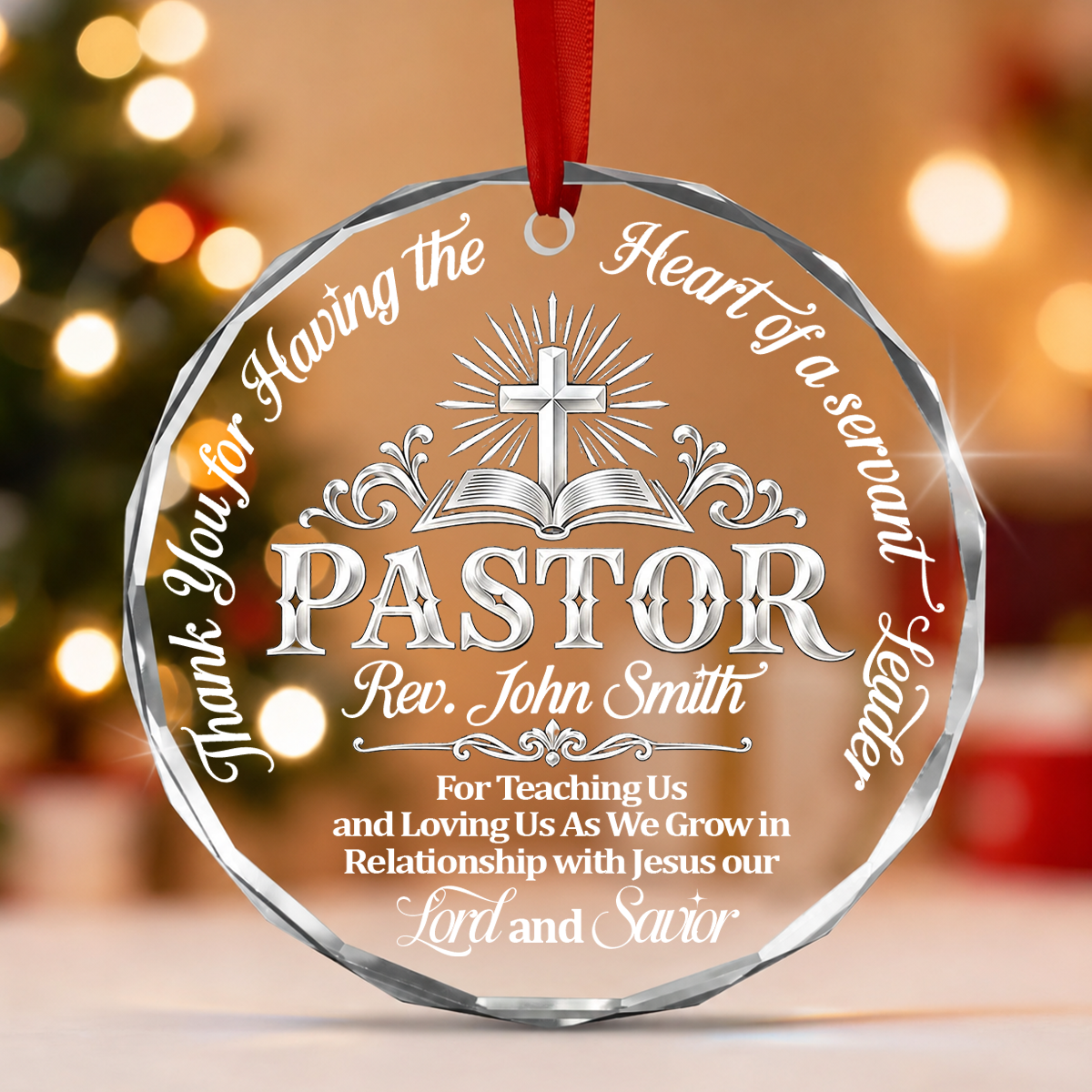 Heart of a Servant Leader, Gift For Pastor - Personalized Round Shaped Glass Ornament
