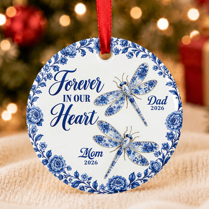 Remembrance Dragonfly, Personalized Gift For Family - Personalized Heart Shaped Ceramic Ornament