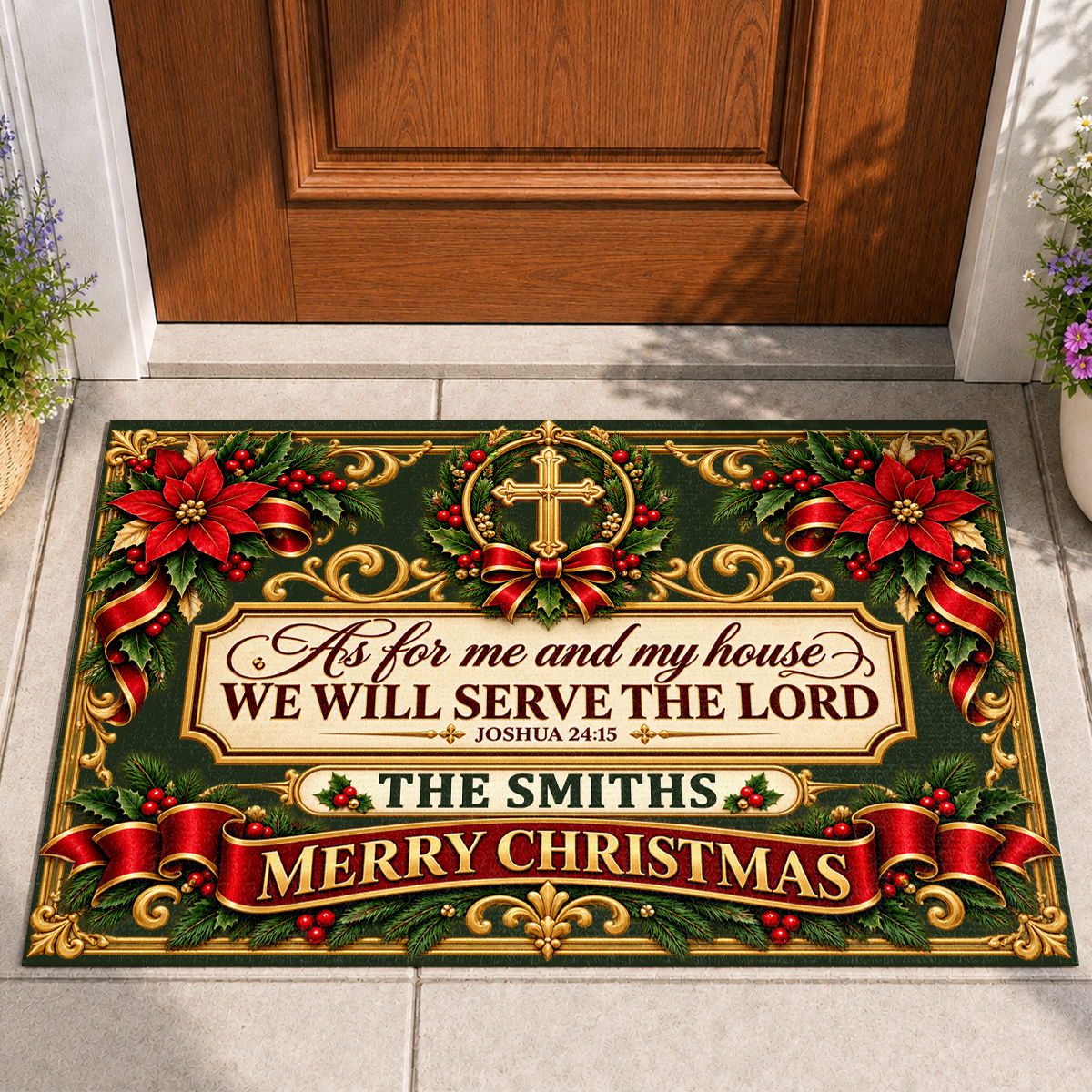 As For Me And My House We Will Serve The Lord, Gift For Christian Family | Personalized Doormat