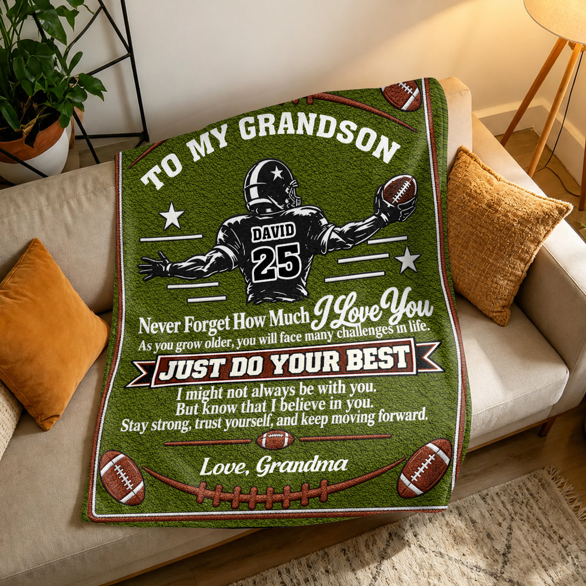 To My Grandson America Football Version, Gift For Grandson | Personalized Fleece Blanket