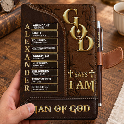 Man Of God, Gift For Husband | Personalized Leather Notebook & Pen Set
