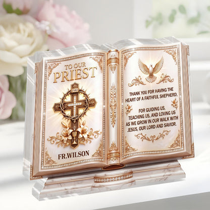 To Our Priest For Having The Heart Of A Faithful Shepherd, Gift For Priest | Personalized Custom Shaped Acrylic Plaque