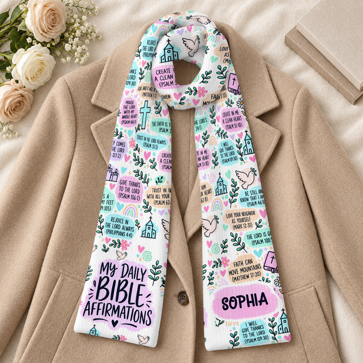My Daily Bible Affirmations, Gift For Women | Personalized Scarf