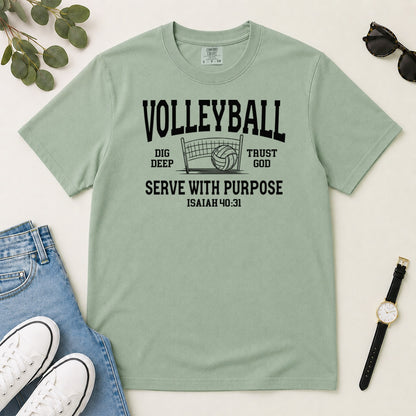 Volleyball Serve With Purpose, Gift For Christian Volleyball Players - 2D Unisex Garment-dyed T-shirt