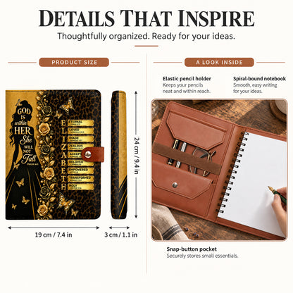 God Is Within Her She Will Not Fall, Gift For Women | Personalized Leather Notebook Cover With Pocket