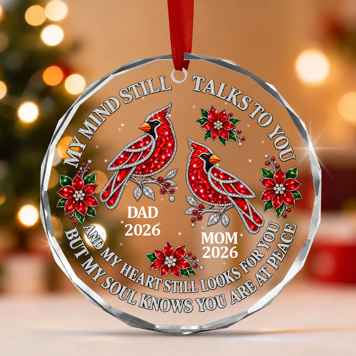 My Mind Still Talks To You, Gift For Mom Or Dad - Personalized Round Shaped Glass Ornament