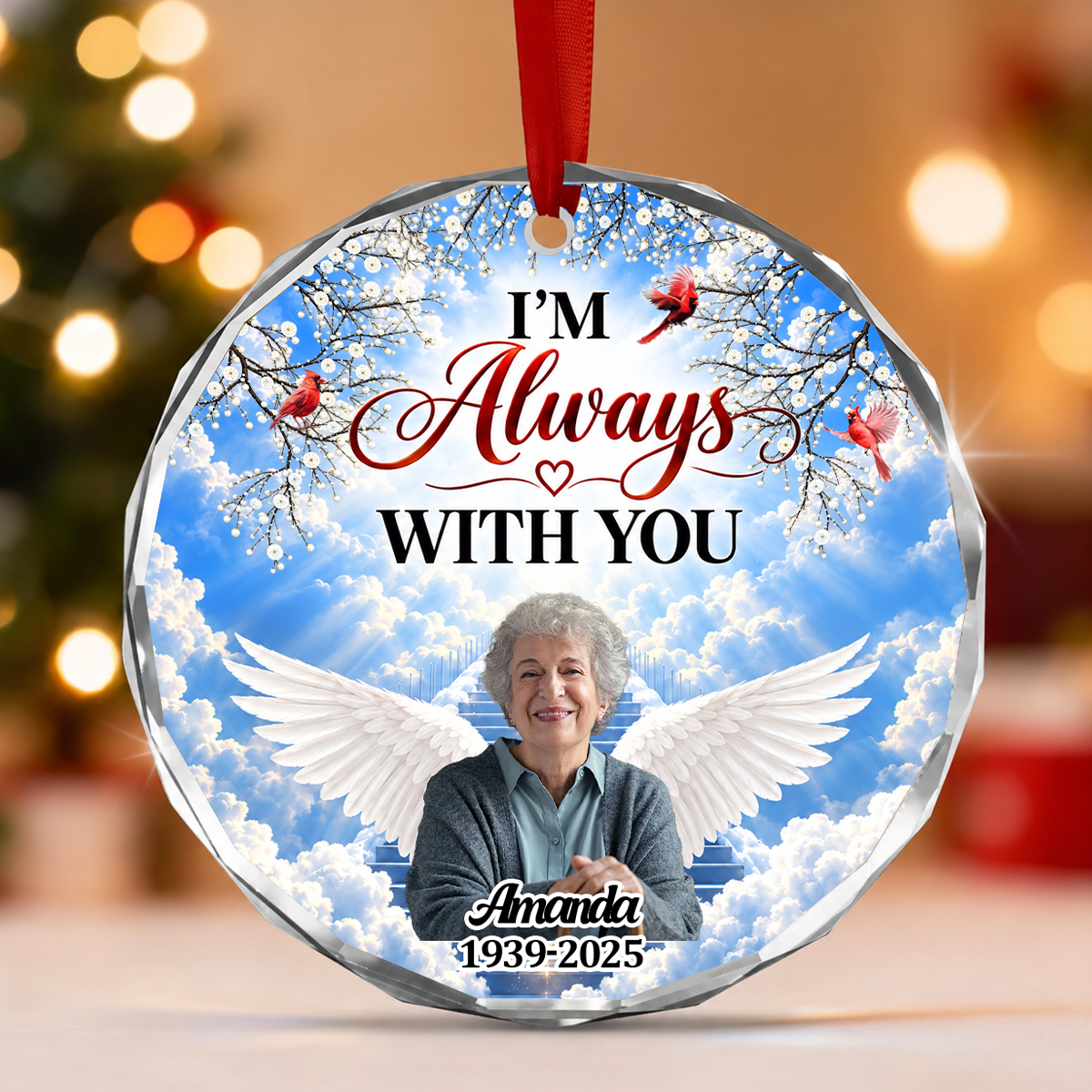 I'm Always With You, Gift For Mom - Personalized Heart Shaped Glass Ornament