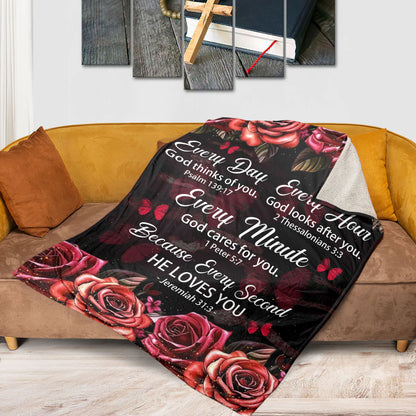 Every Hour God Looks After You | Rose And Butterfly | Gorgeous Fleece Blanket For Christians
