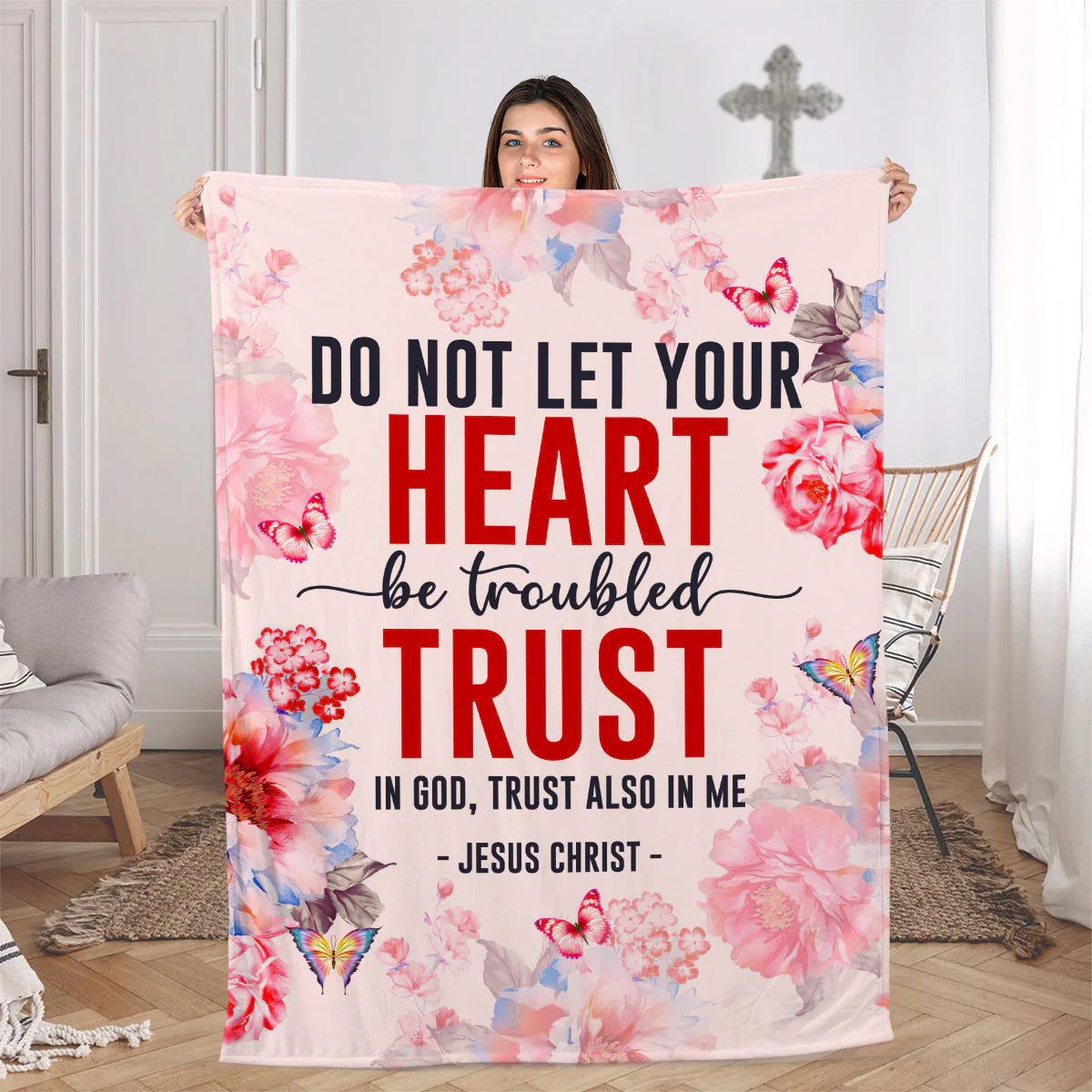 Let Not Your Heart Be Troubled | John 14:1 | Flower And Butterfly | Beautiful Fleece Blanket
