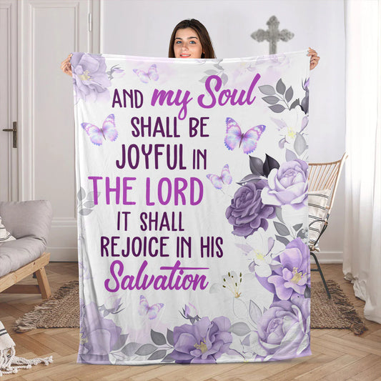 Christian Fleece Blanket | Flower And Butterfly | Psalm 35:9 | My Soul Shall Be Joyful In The Lord