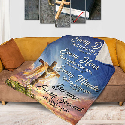 Every Minute God Cares For You | Cross Fleece Blanket | Ideal Gift For Church Members