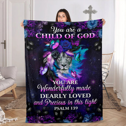 You Are A Child Of God | Psalm 139 | Fleece Blanket | Lion And Butterfly | Religious Gift For Christians