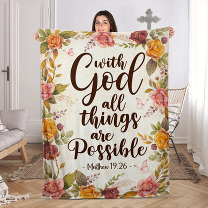 Matthew 19:26 | Rose And Butterfly | With God All Things Are Possible | Fleece Blanket