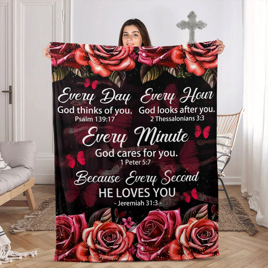Every Hour God Looks After You | Rose And Butterfly | Gorgeous Fleece Blanket For Christians