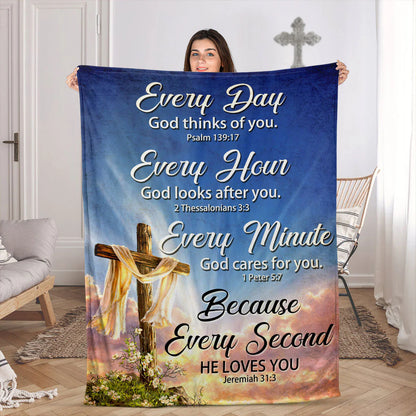 Every Minute God Cares For You | Cross Fleece Blanket | Ideal Gift For Church Members